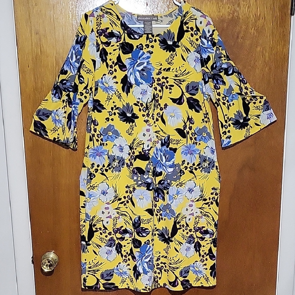 Alexander + Oak Yellow Floral Midi Dress Size Large